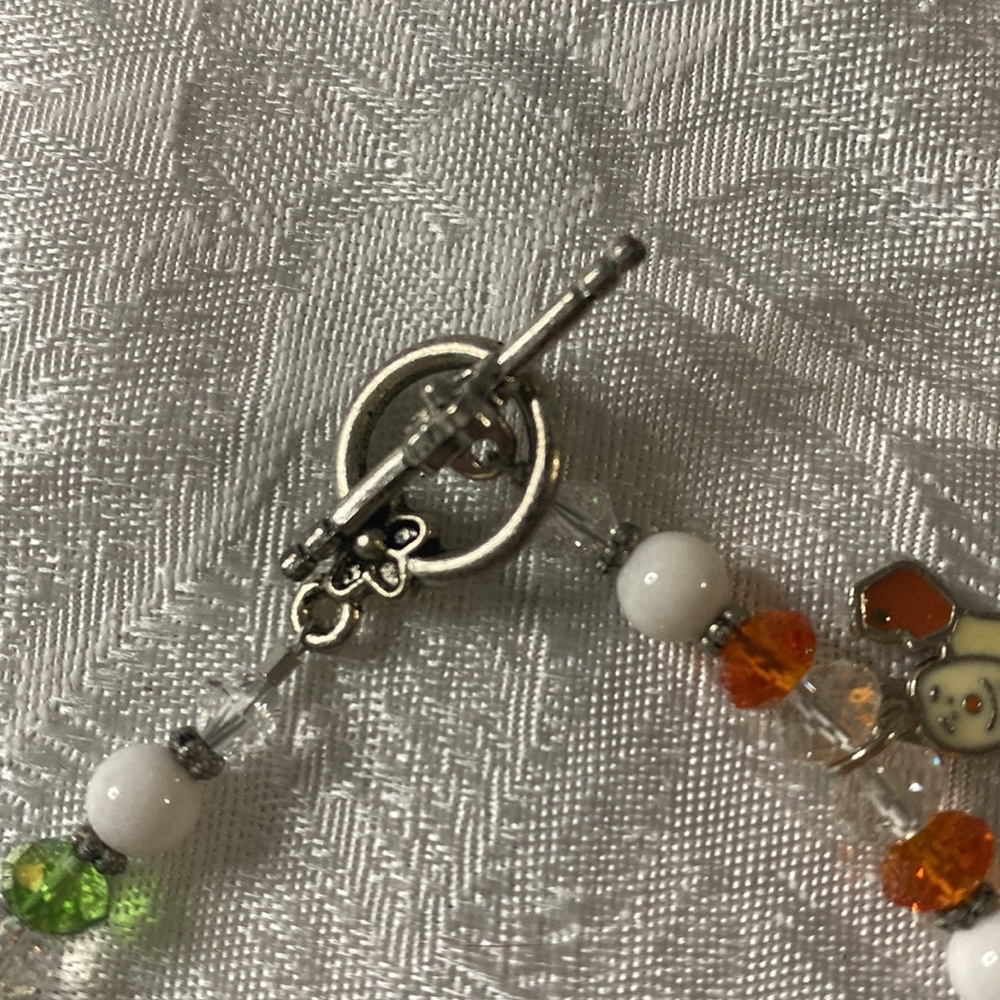 Handcrafted Small Halloween Charm Bracelet w/white agate and crystals - Picture 2 of 4